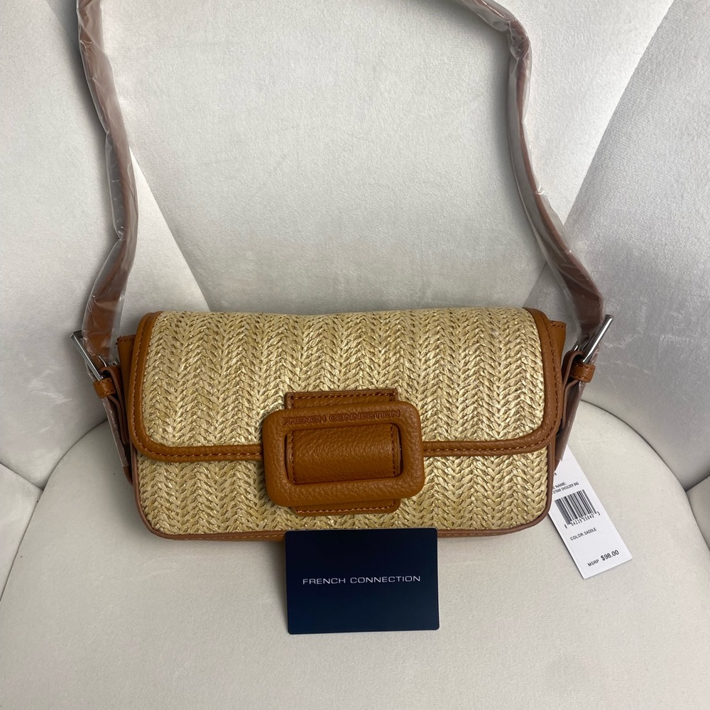 French Connection - Katia Straw Shoulder Bag - Saddle